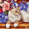 Схема вышивки «Кот среди цветов»
