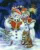 Схема вышивки «Снеговики с книгой»