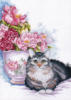 Схема вышивки «Натюрморт с розами и котом»