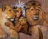 Схема вышивки «Девушка и львы»