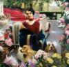Схема вышивки «Ретро дама, собаки и цветы»