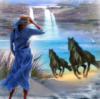 Схема вышивки «Девушка и бегущие кони»