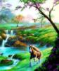 Схема вышивки «Пейзаж лесной реки с лошадкой»