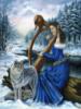 Схема вышивки «Девушка играет на арфе и волк»