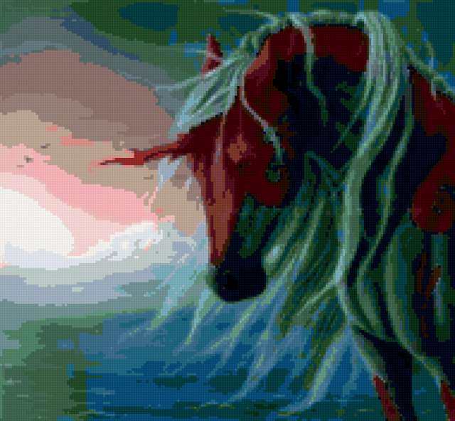 Красный единорог. Конь фэнтези. Призрачная лошадь. Мифические лошади.