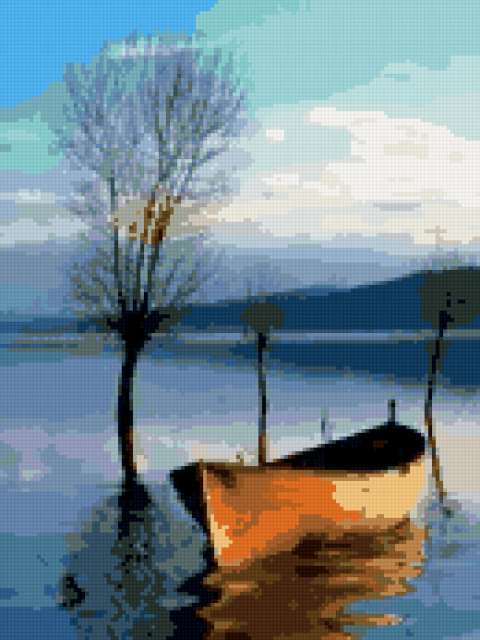 Lake_With_A_Boat, цветы
