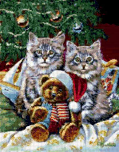 Новогодний подарок, кошки, игрушки