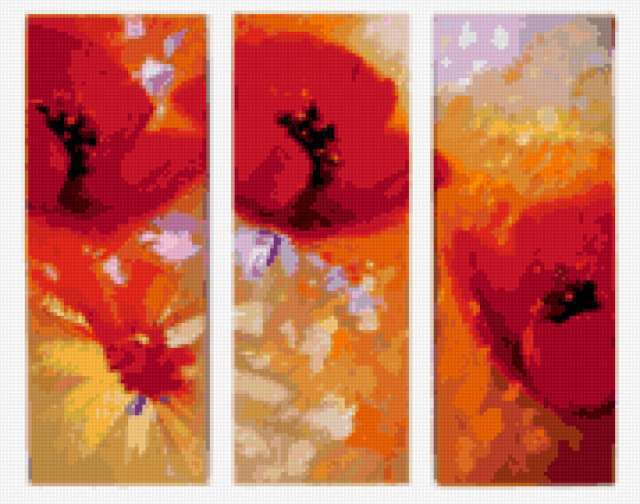 Триптих "Маки", мак, цветы, триптих