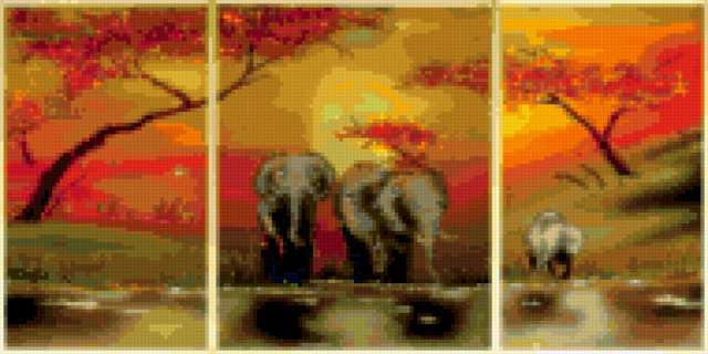 Триптих "Слоны", триптих, слон, животные