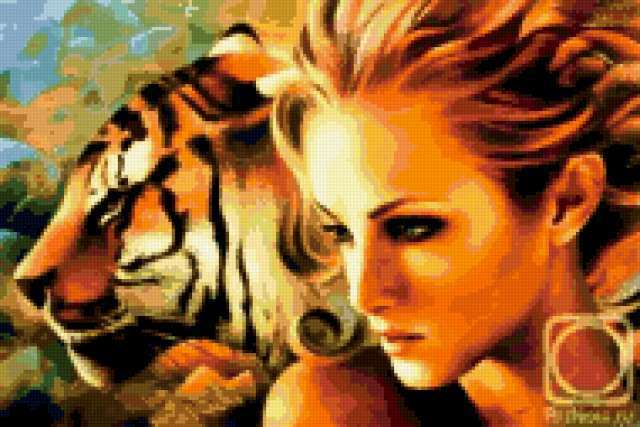 Тигрица2, портрет, женщина, тигр