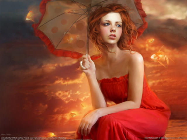 Девушка в красном платье, романтика, портреты