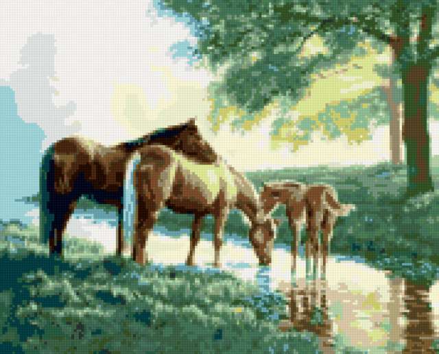 "Водопой", лошади