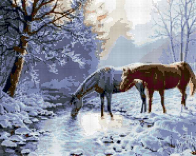 "Морозное утро", лошади