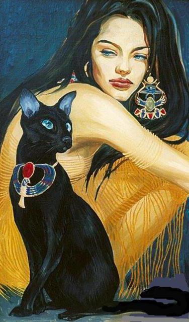 Египетские кошки5, портрет, девушка, кошки
