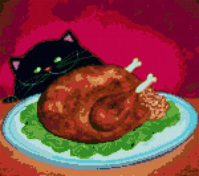 Котик с курицей, кот, курица