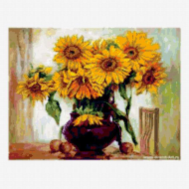 Цветы солнца, ваза с цветами