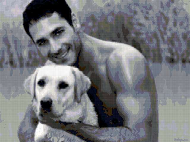 Мужчина с собакой, мужчина, юноша