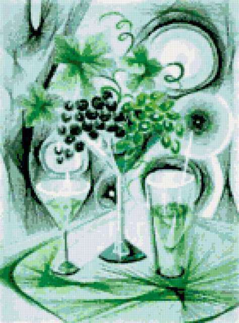 Лоза, натюрморт, виноград, фужеры