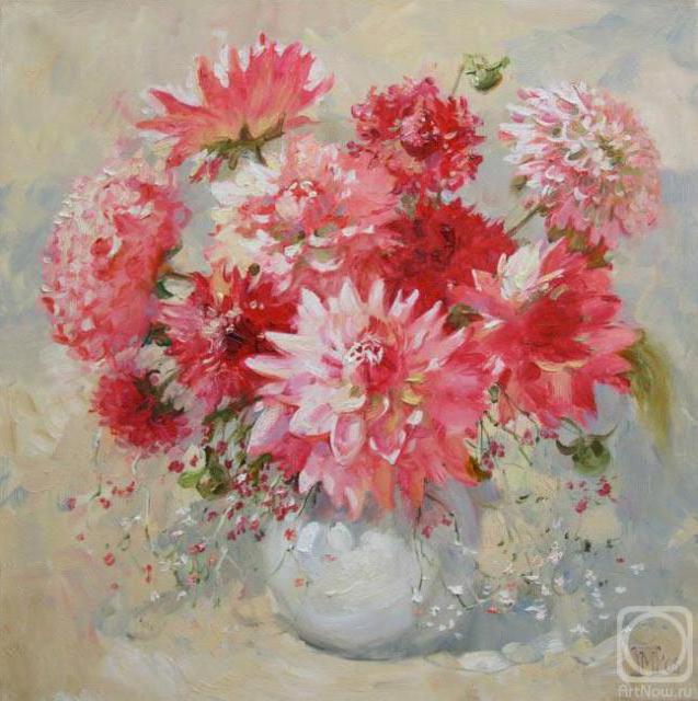 Розовые георгины, георгины, цветы, нежные акварели, искусство, флора, букеты, цветочки, букет, картина, картины, акварель