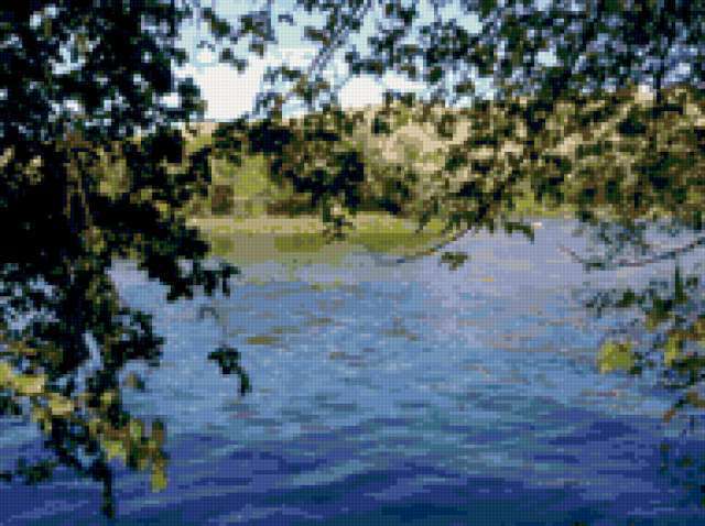 У реки, пейзаж, река, берег, дерево