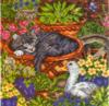 Схема вышивки «Кошка с цветами»