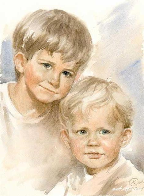 Двойной портрет матери и ребенка 4 класс. Картина два мальчика. Семейный портрет живопись. Семейный портрет акварелью. Два брата живопись.