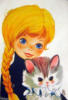 Схема вышивки «Девочка с котёнком»
