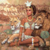 Схема вышивки «Девушка и львы»