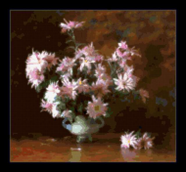 Натюрморт с розовыми цветами, картина, натюрморт, флора, цветы, букет, ваза, кувшин