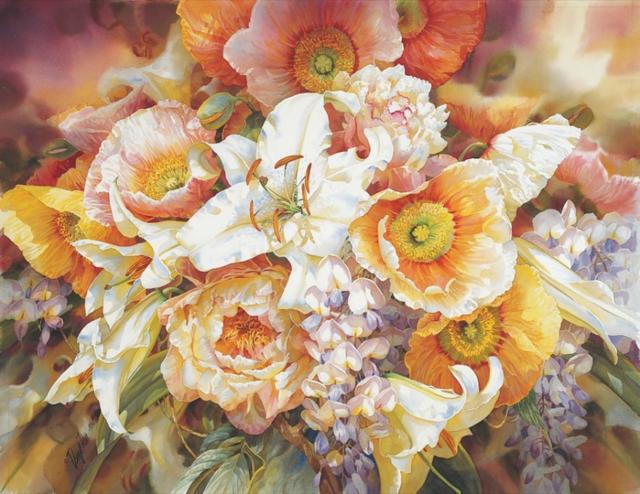 Акварель Darril Troll , цветы, букет, картины