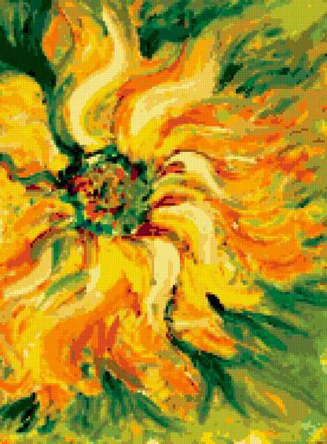 Fire Sunflower, sunflowers, flowers, fire, green, рисунок