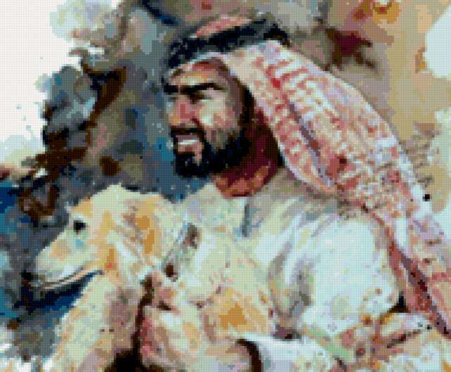 Араб и собака, портрет, люди, мужчина, восток, арабский, животные, собака, борзая, картина, искусство
