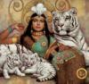 Схема вышивки «Девушка и белые тигры»