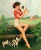 Схема вышивки «Ретро девушка и щенки»