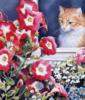 Схема вышивки «Кошечка и садовые цветы»