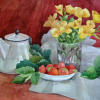 Схема вышивки «Натюрморт, ягоды, цветы, чайник»