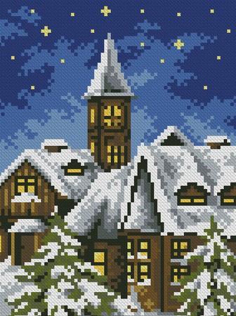 Зимний вечер, пейзаж, зимний, дом, вечер, снег, картина