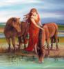 Девушка и кони на водопое: оригинал