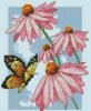 Схема вышивки «Бабочка и розовые цветы»