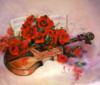 Схема вышивки «Скрипка и букет из красных роз»