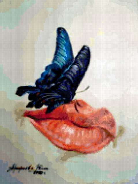 Поцелуй, бабочка, губы