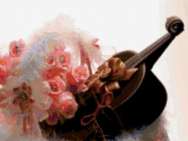 Цветы и шоколадная скрипка, гитара, скрипка, виолончель, цветы, розы, жемчу, г перья, свадьба, цветы, шоколад, ноты, музыка, лебедь