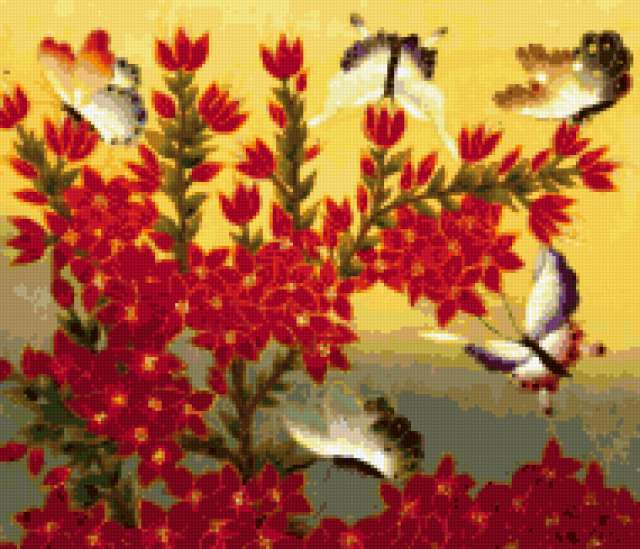 &6012, цветы, бабочки, китайская живопись