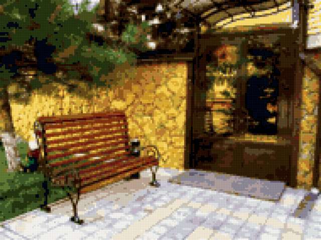 Дворик, дворик, скамейка, лавочка, город, пейзаж