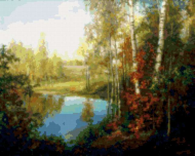 , пейзаж, картина, природа, деревья, озеро, осень
