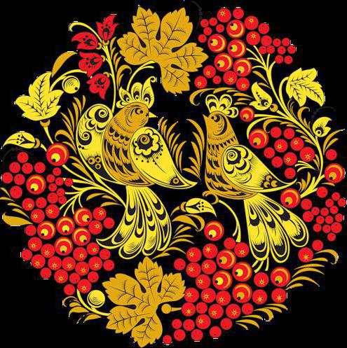 , узор, подушка, орнамент, рябина, птицы, хохлома