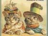 Схема вышивки «Пара котят в шляпах»