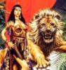 Схема вышивки «Воительница и лев»